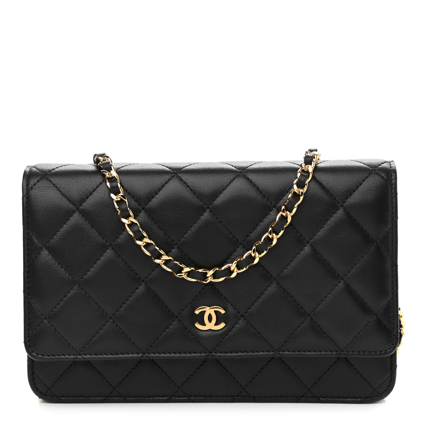Lambskin Quilted Wallet On Chain WOC Black