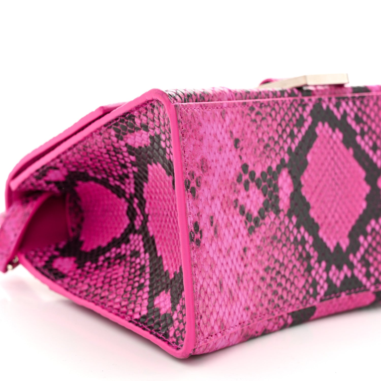 Balenciaga Shiny Calfskin Python Effect Small Hourglass Top Handle Bag Fuchsia Black 9 of 10