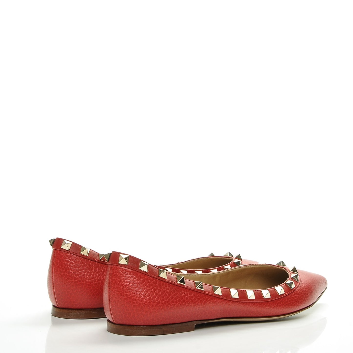 Pebbled Calfskin Rockstud Ballerina Flats 38 Red
