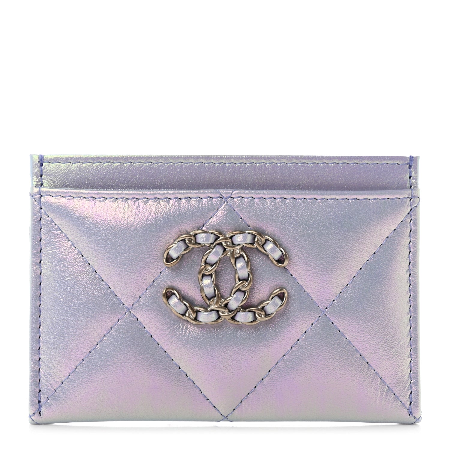Chanel Iridescent Calfskin Quilted Chanel 19 Card Holder Light Purple 1 of 9