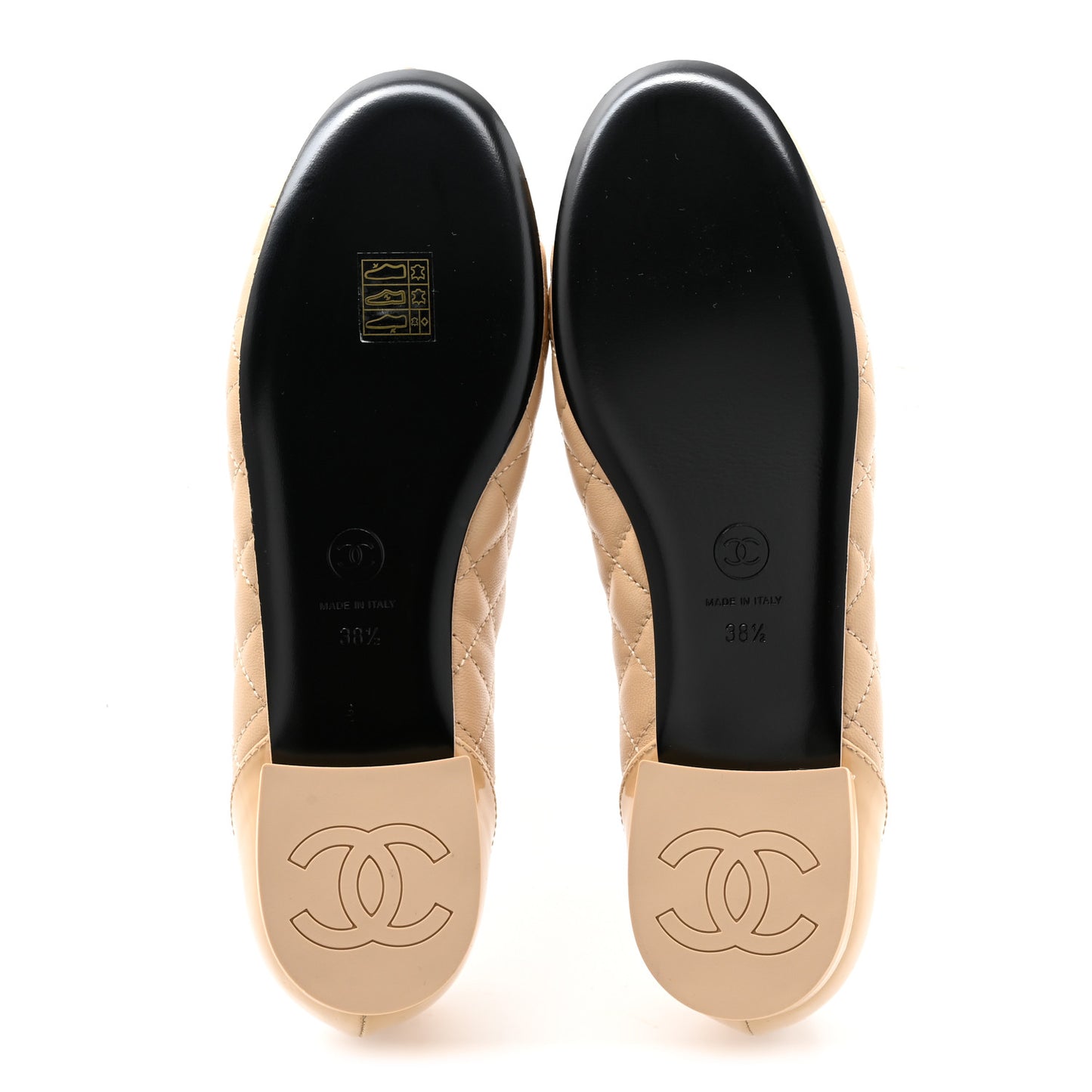 Lambskin Patent Quilted Womens CC Loafers 38.5 Beige