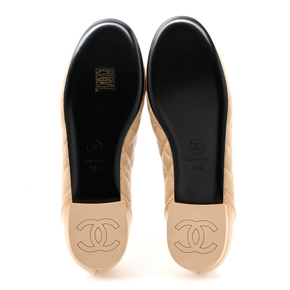 Chanel Lambskin Patent Quilted Womens CC Loafers 38.5 Beige 5 of 8