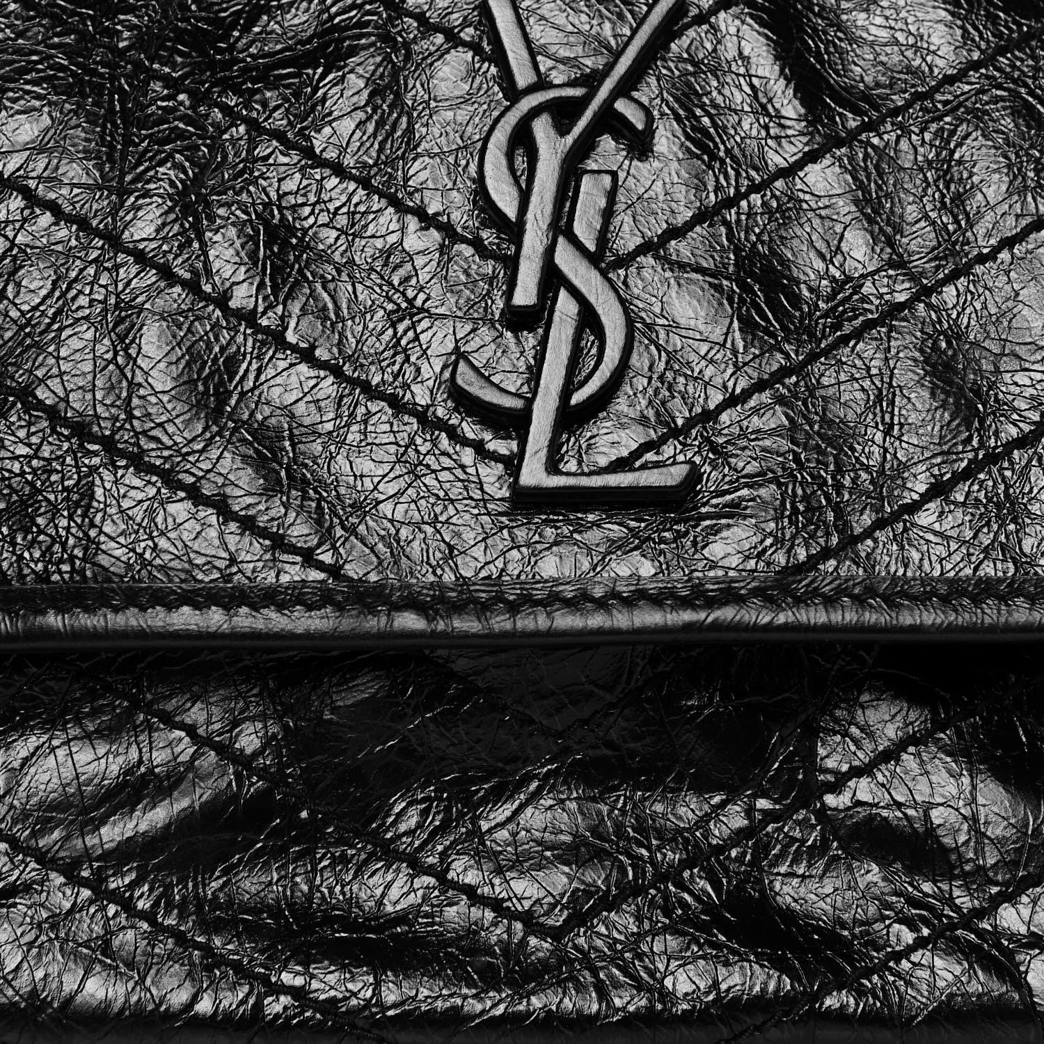 Saint Laurent Crinkled Calfskin Matelasse Monogram Medium Niki Chain Satchel Black 7 of 9