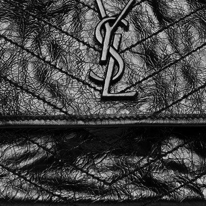 Saint Laurent Crinkled Calfskin Matelasse Monogram Medium Niki Chain Satchel Black 7 of 9
