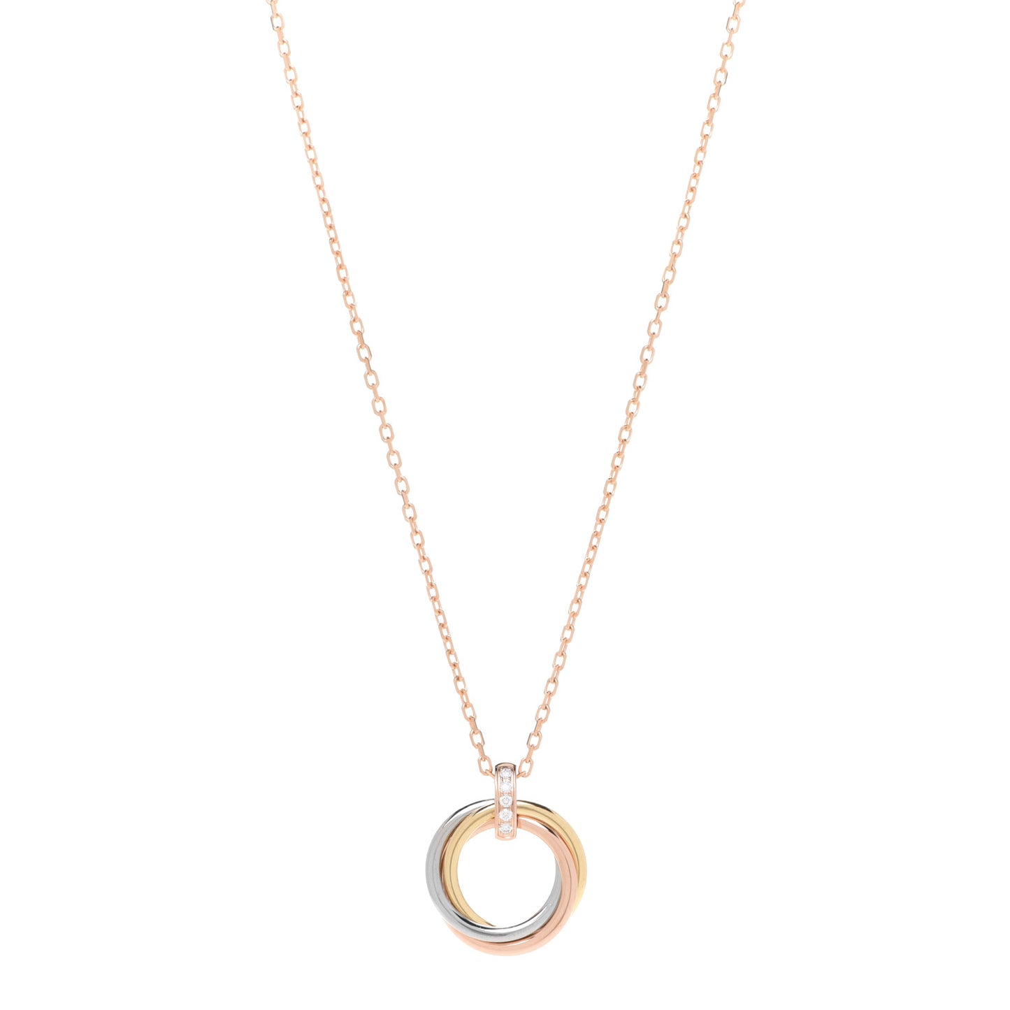 18K Pink White Yellow Gold Diamond Trinity Pendant Necklace