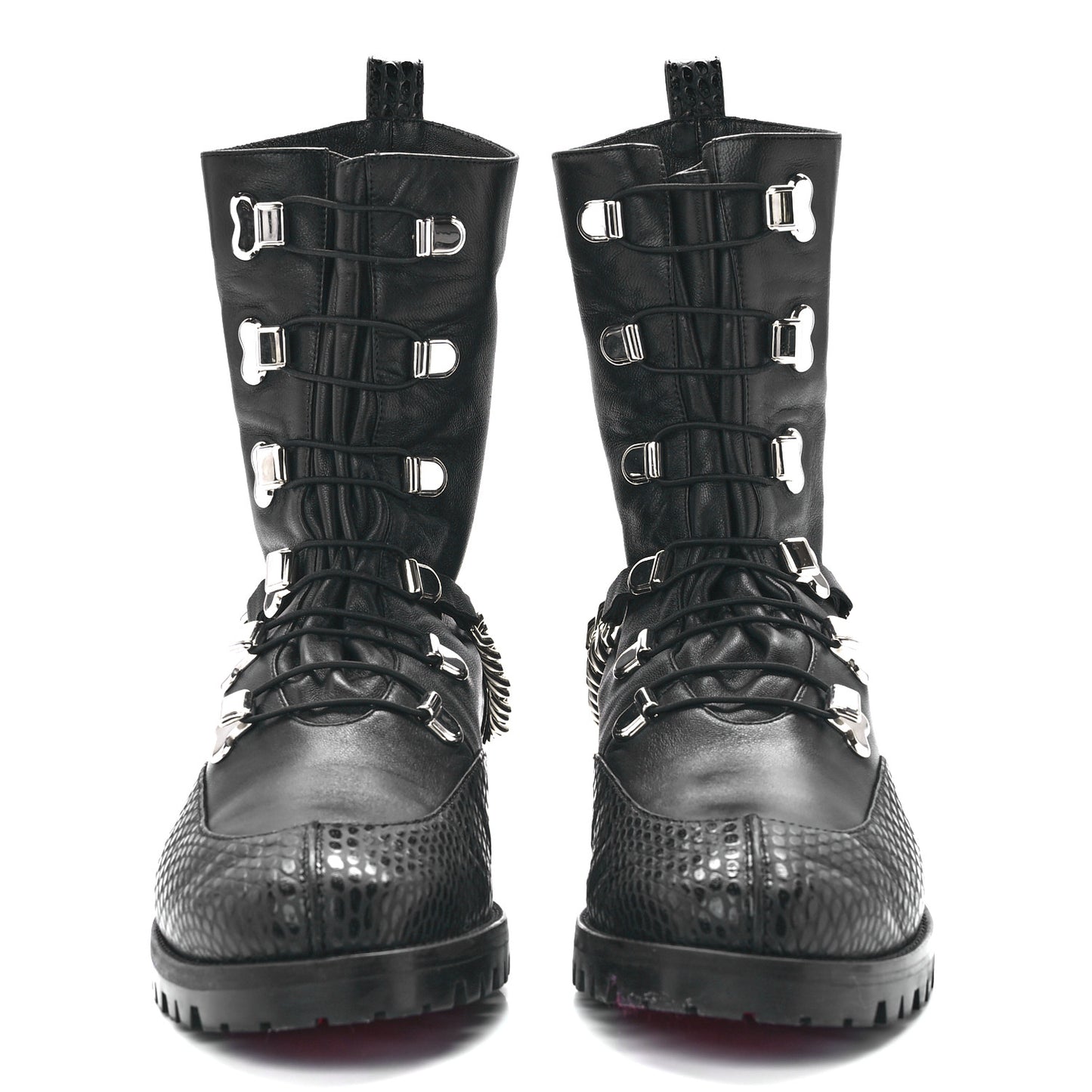 Calfskin Horse Guarda Flat Boots 38 Black Silver