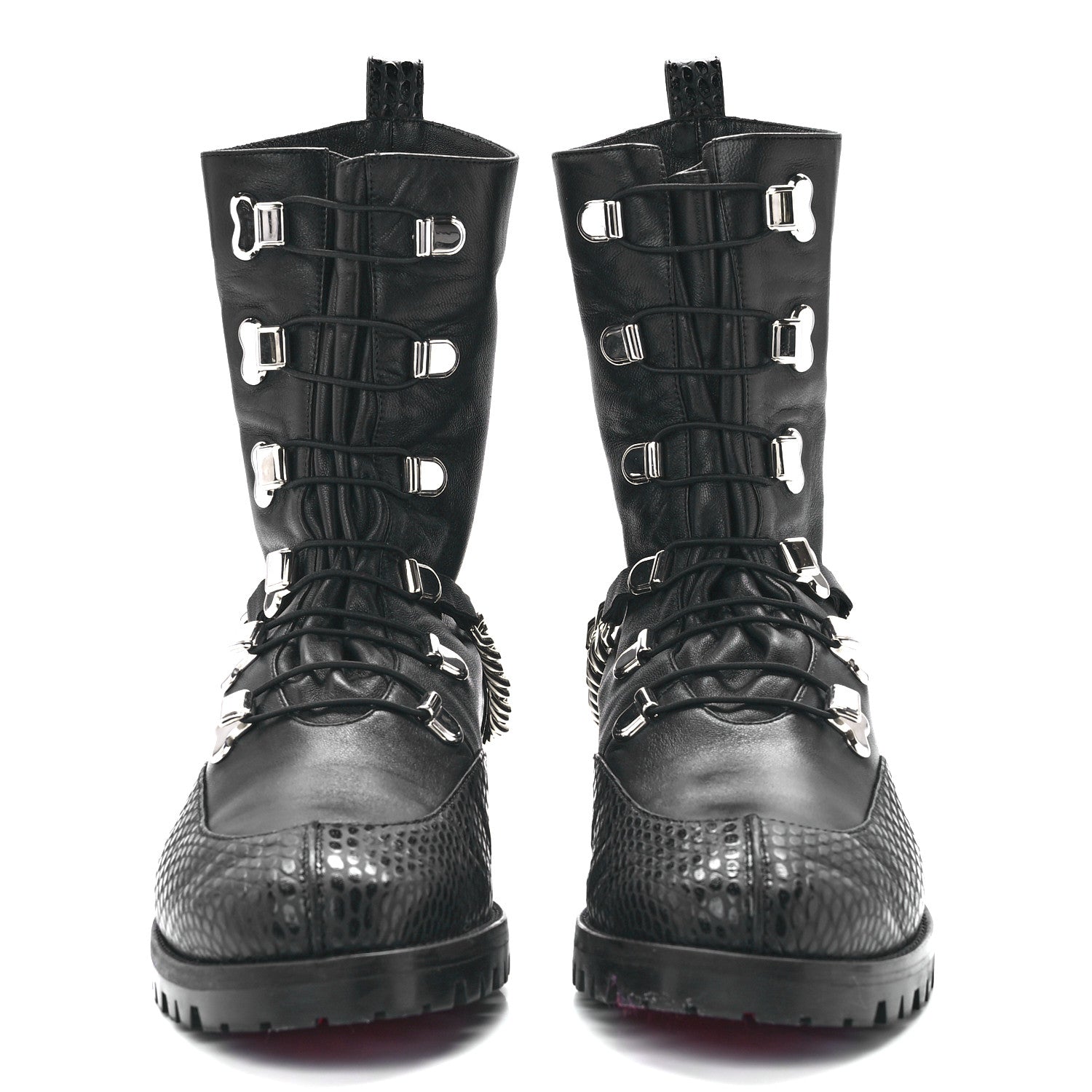 Christian Louboutin Calfskin Horse Guarda Flat Boots 38 Black Silver 2 of 8