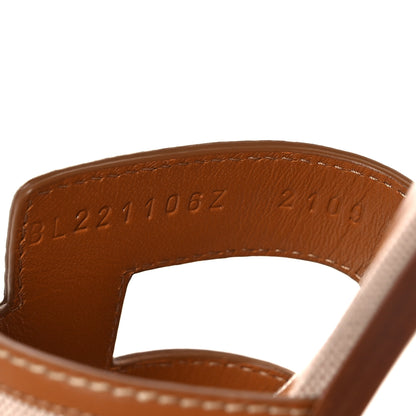Hermes Calfskin Canvas Oran Sandals 38 Noisette Beige Dore 8 of 9