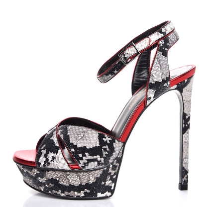 Saint Laurent Ayers Recticula Flock Nappa Bianca 105 Platform Sandals 36 Natural Black Rosso 1 of 9