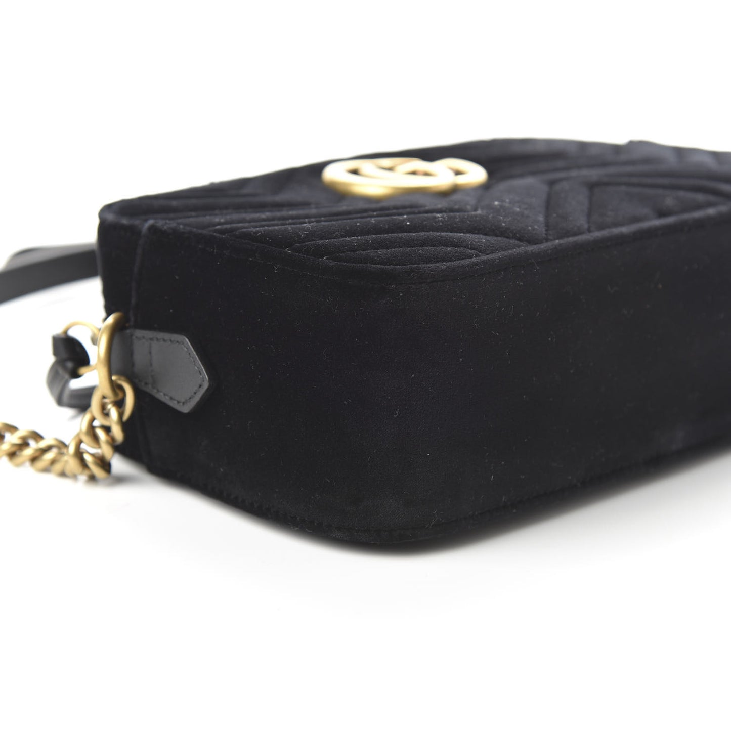 Velvet Matelasse Small GG Marmont Chain Shoulder Bag Black