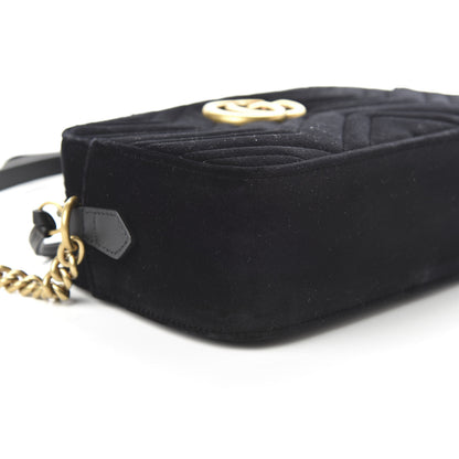 Gucci Velvet Matelasse Small GG Marmont Chain Shoulder Bag Black 6 of 10
