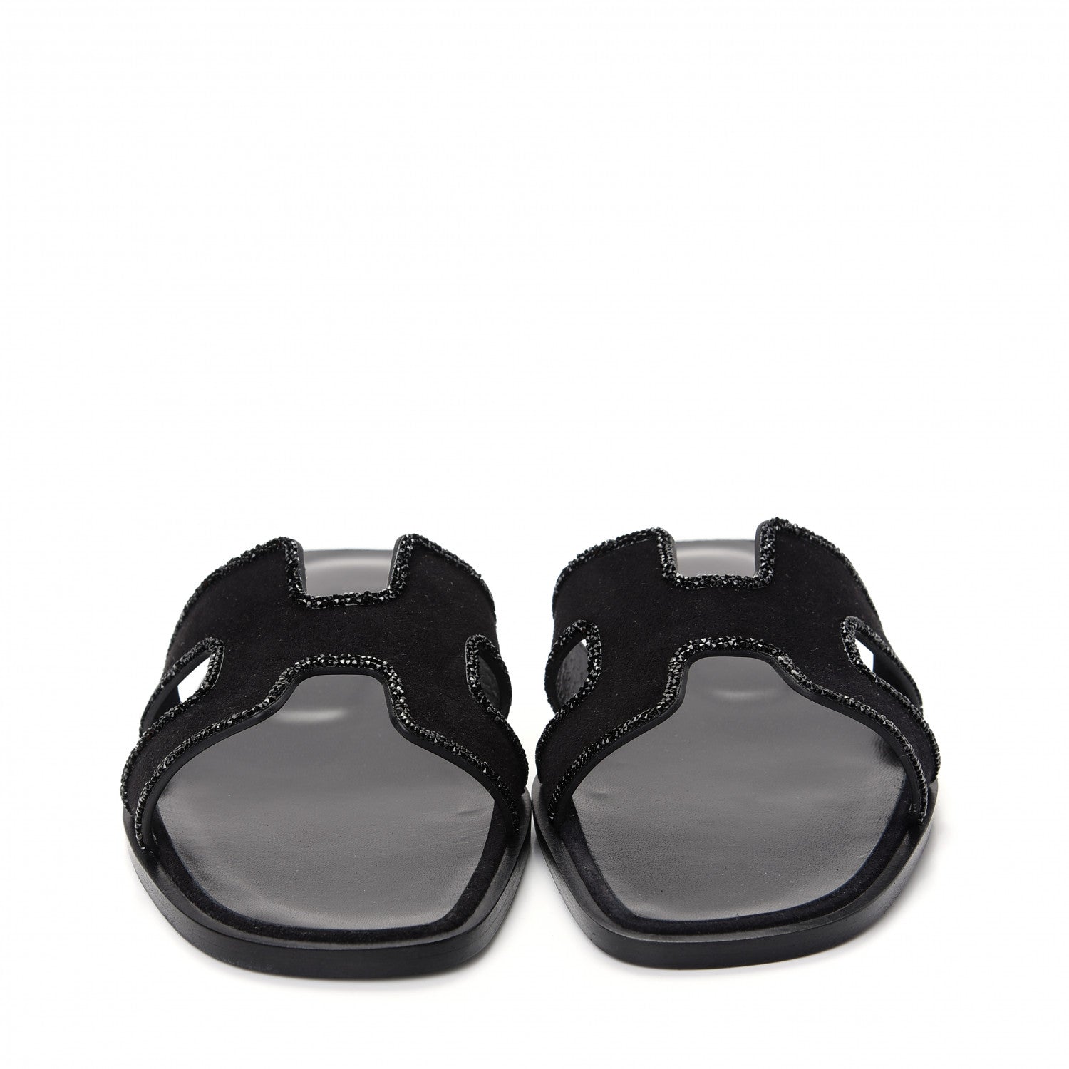 Hermes Suede Goatskin Crystal Oran Sandals 37 Black 2 of 11