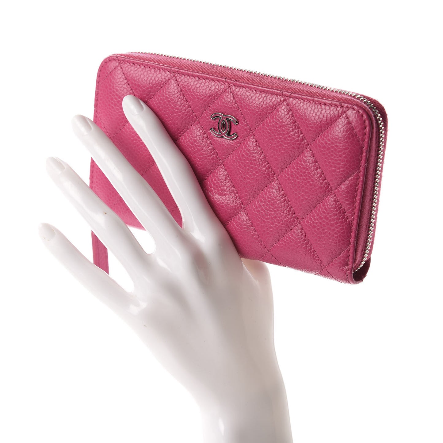 Caviar Quilted Medium Zip Around Wallet Pink