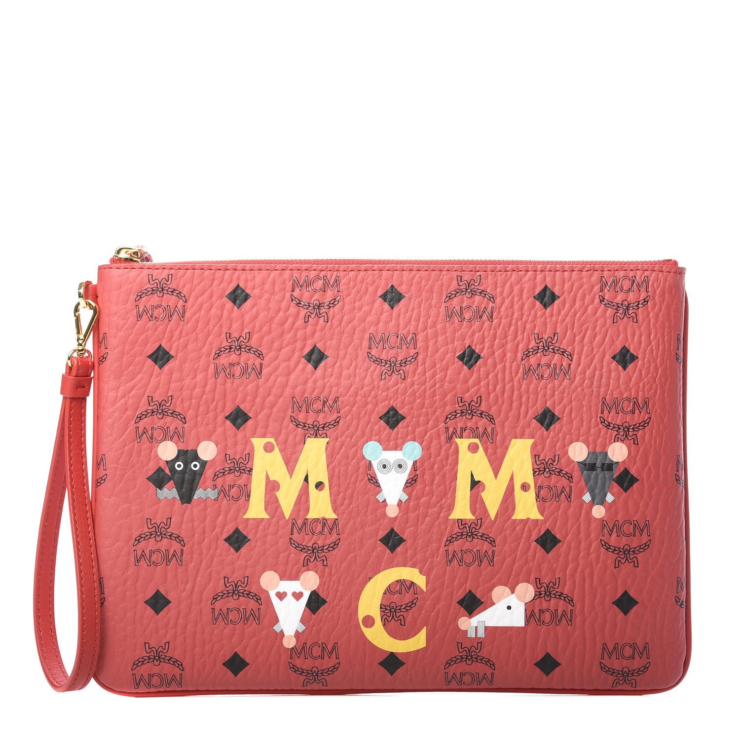 MCM Visetos Year Of The Mouse Wristlet Zip Pouch Viva Red 1 of 8