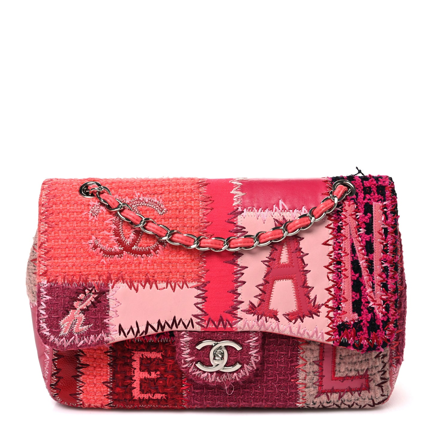Tweed Patchwork Jumbo Single Flap Pink