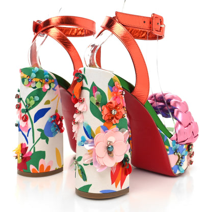 Christian Louboutin Metallic Nappa Crystal Floral Embellished Movida Brio Bloomy 130 Platform Pump 38.5 Multicolor 4 of 8