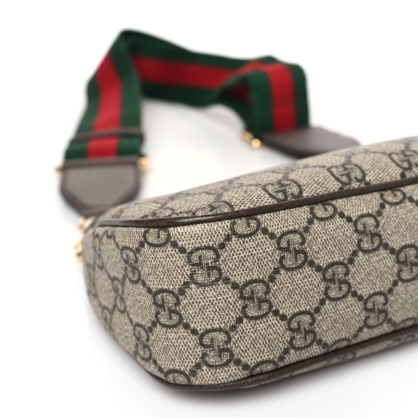 GG Supreme Monogram Textured Dollar Calfskin Web Small Ophidia GG Handbag Beige Ebony New Acero