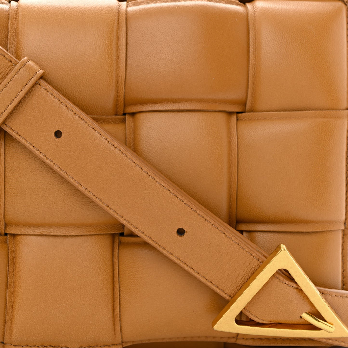 Nappa Maxi Intreccio Padded Cassette Crossbody Bag Caramel