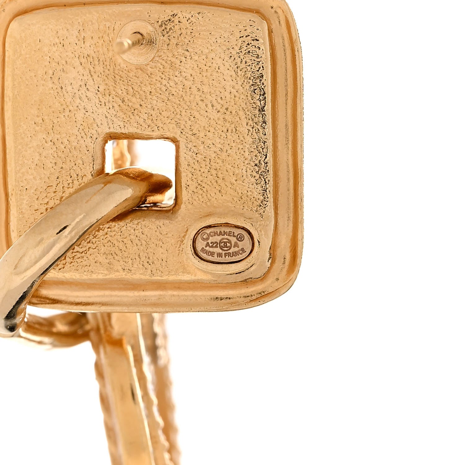 Chanel Crystal Pearl CC Square Drop Earrings Gold Pearly White 4 of 5