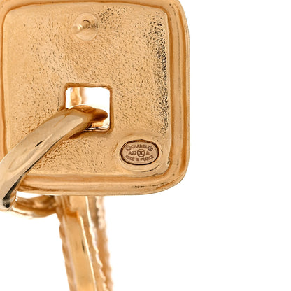 Chanel Crystal Pearl CC Square Drop Earrings Gold Pearly White 4 of 5