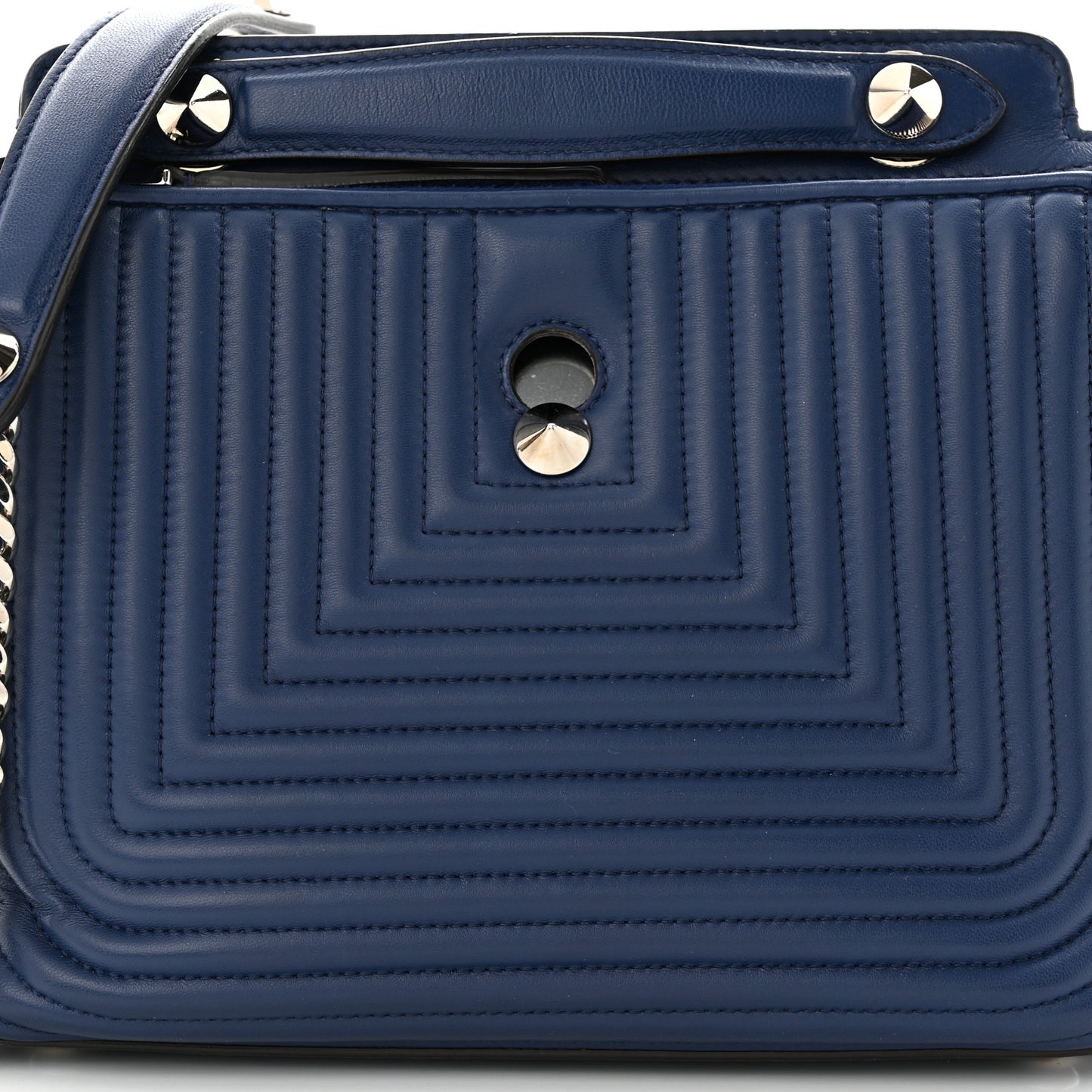 Shiny Nappa Trapuntata Chain Small DotCom Click Chain Satchel Blue