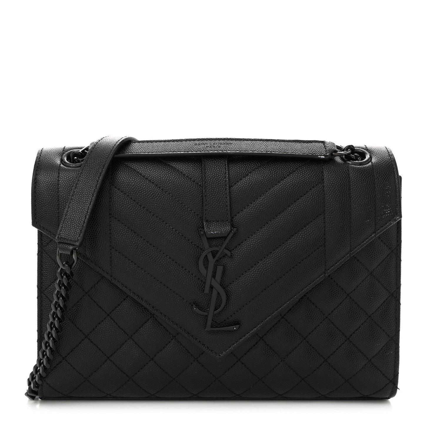 Grain De Poudre Textured Mixed Matelasse Triquilt Medium Monogram Monochrome Satchel Black