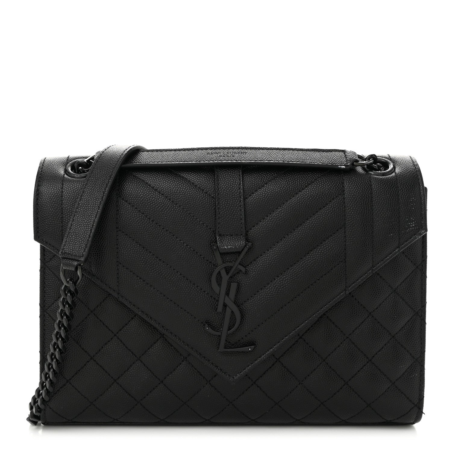 Saint Laurent Grain De Poudre Textured Mixed Matelasse Triquilt Medium Monogram Monochrome Satchel Black 1 of 12