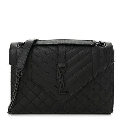 Saint Laurent Grain De Poudre Textured Mixed Matelasse Triquilt Medium Monogram Monochrome Satchel Black 1 of 12