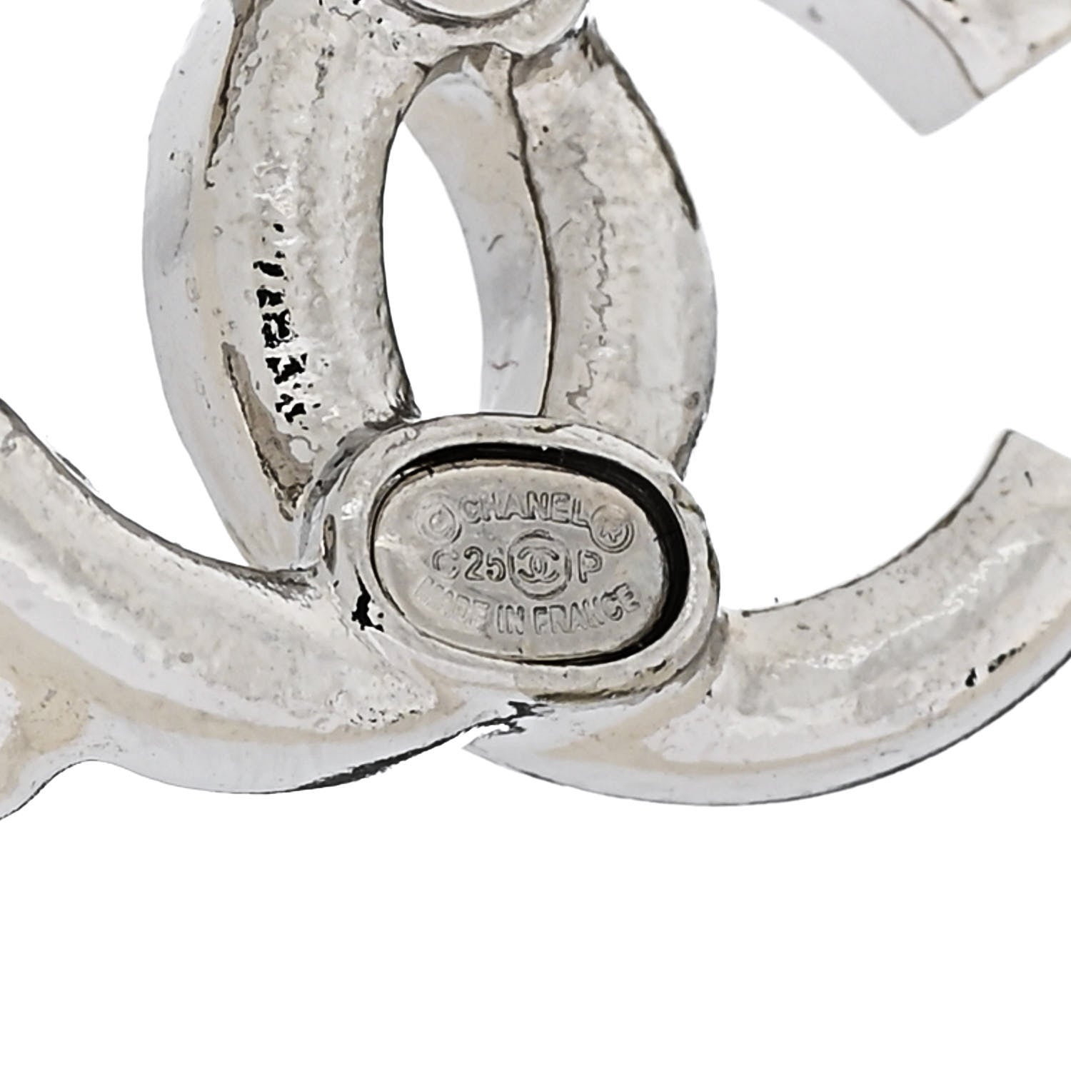 Chanel Metal Crystal Resin CC Heart Earrings Silver Blue 4 of 5