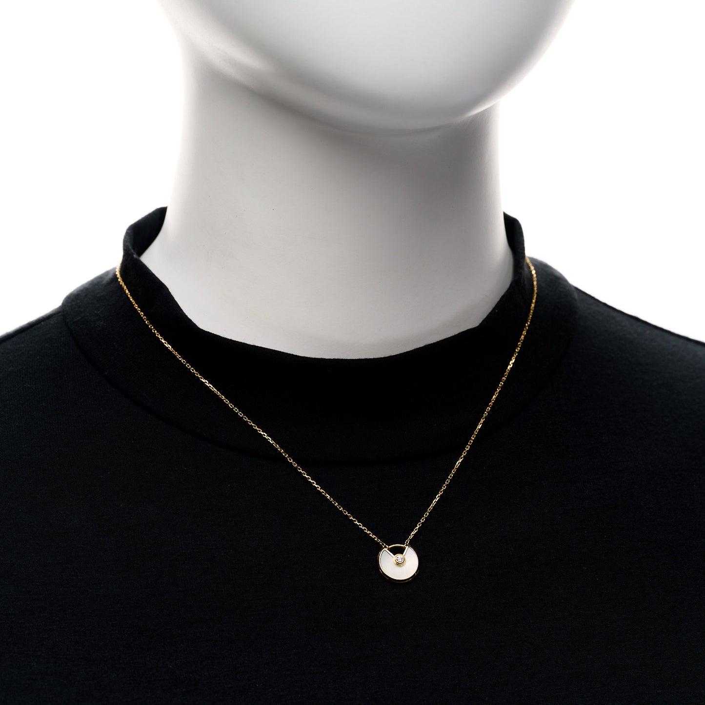 18K Yellow Gold Diamond Mother of Pearl XS Amulette de Cartier Pendant Necklace