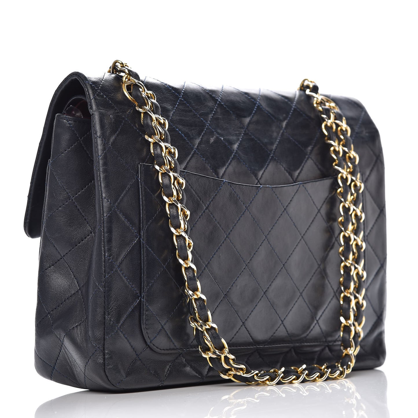 Lambskin Quilted Medium Double Flap Navy