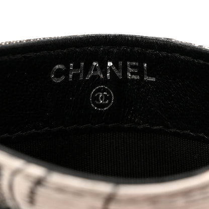 Chanel Coated Canvas Lambskin Quilted Camellia Card Holder Black White 6 of 8
