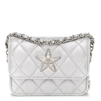 Chanel Metallic Goatskin Quilted Crystal CC Walk Of Fame Clutch With Chain Silver 1 of 13