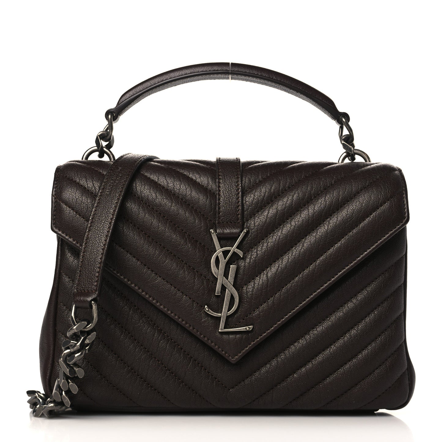 Sheepskin Matelasse Chevron Monogram Medium College Bag Black Tulip