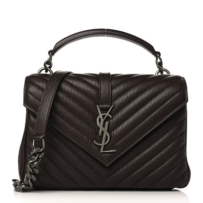 Saint Laurent Sheepskin Matelasse Chevron Monogram Medium College Bag Black Tulip 1 of 10
