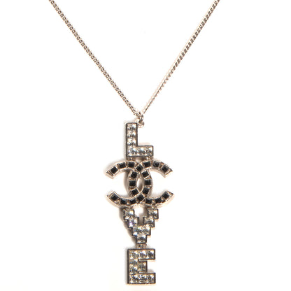 Chanel Crystal Love CC Pendant Necklace Silver Black 1 of 6