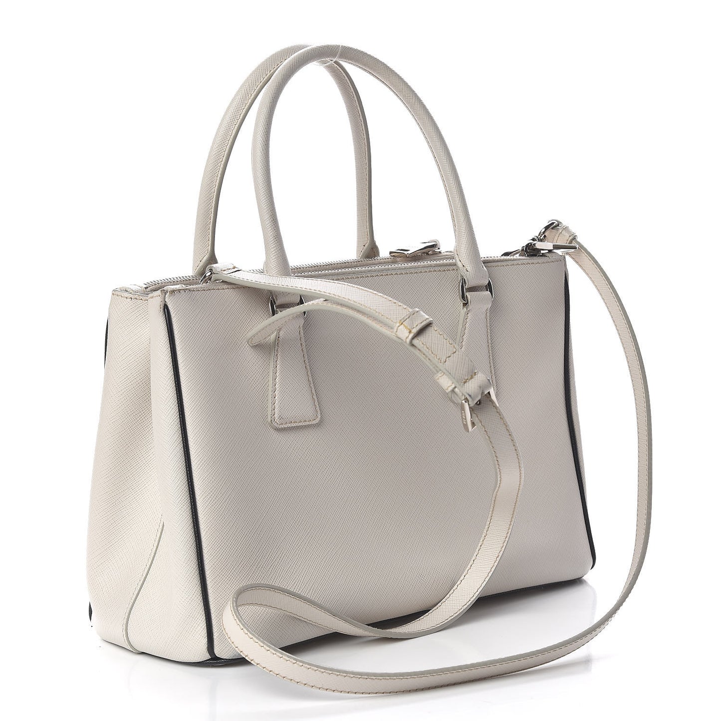 Saffiano Small Galleria Double Zip Tote Talco Black