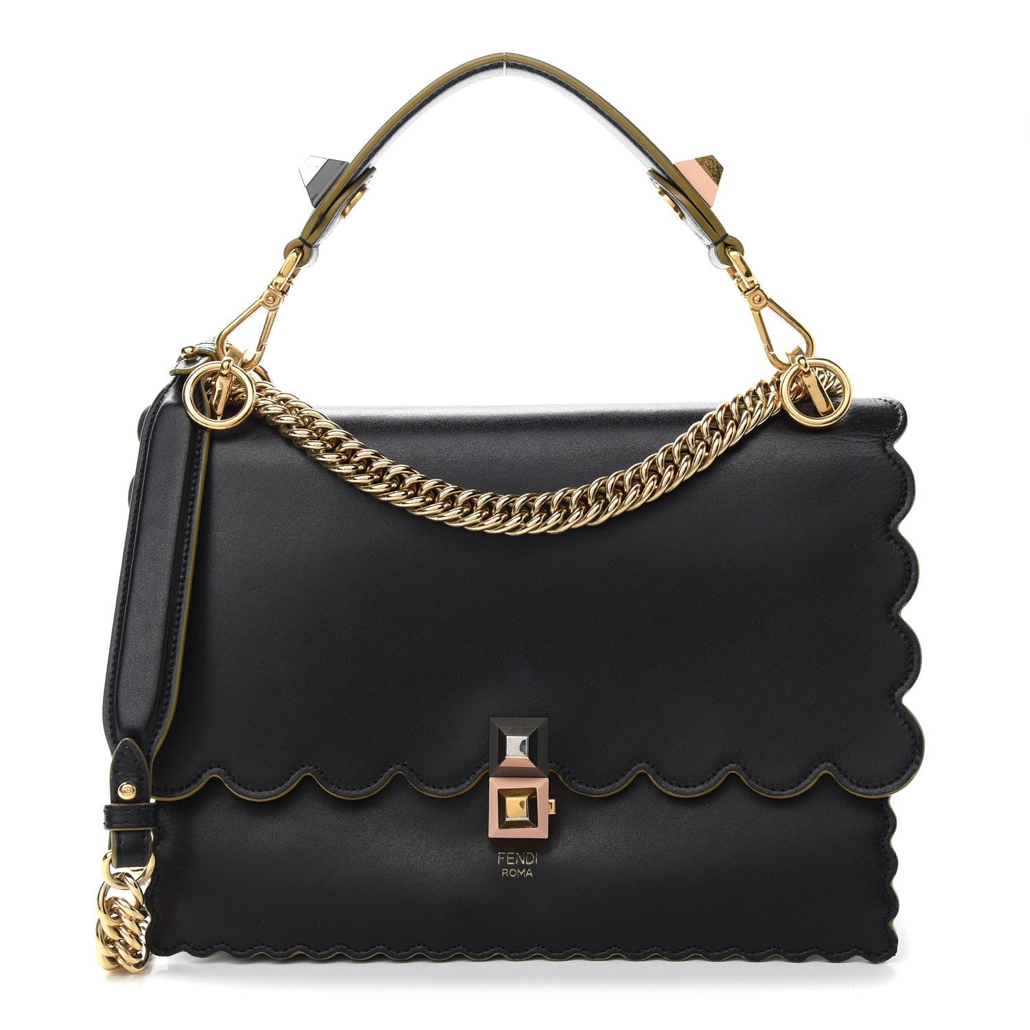 Fendi Vitello Liberty Scalloped Studded Kan I Shoulder Bag Black 1 of 11