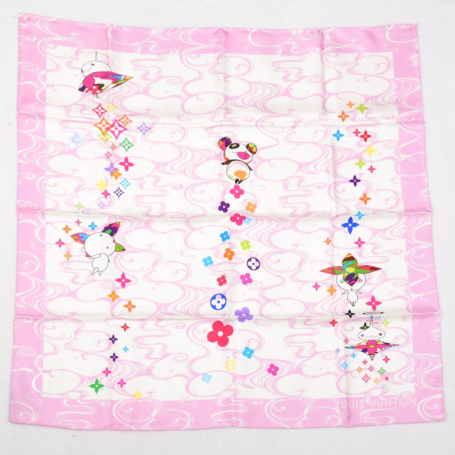 Louis Vuitton Silk Murakami Multicolor Panda Waves Scarf Rose 2 of 4