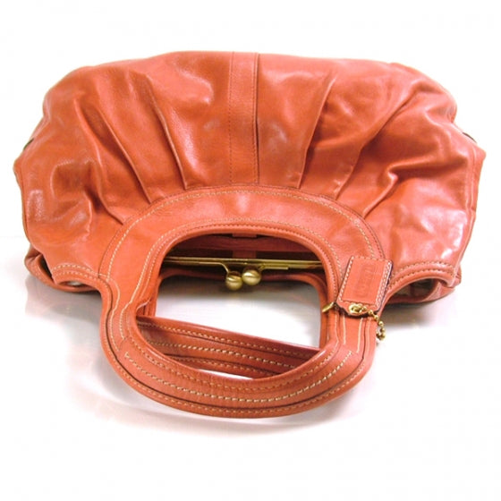 FASHIONPHILE COACHErgoLeatherPleatedFramedHoboCoral 4 of 10
