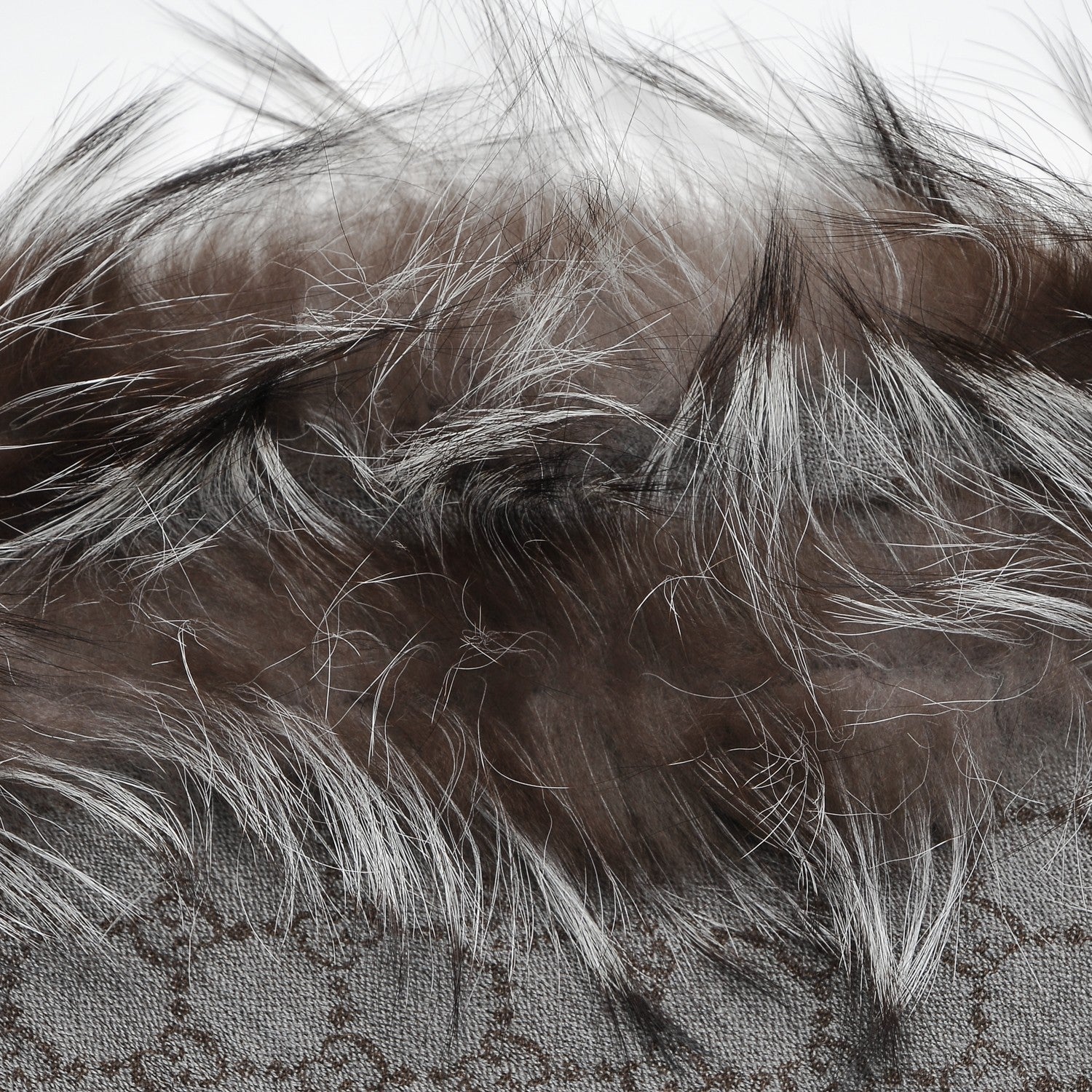 Gucci Wool Silk Fox Fur Monogram Shawl Scarf Brown 4 of 6