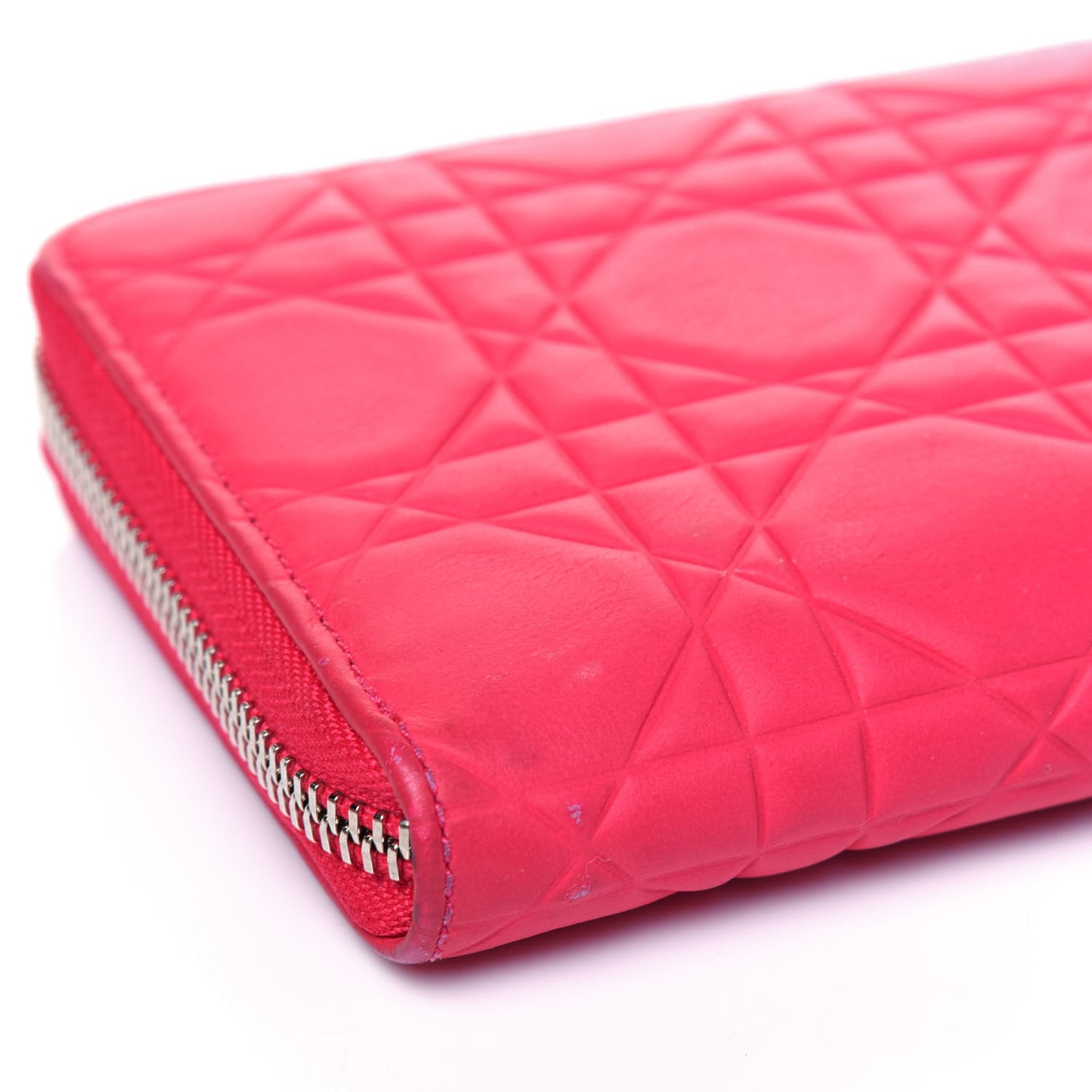Lambskin Cannage Lady Dior Zip Wallet Fuchsia