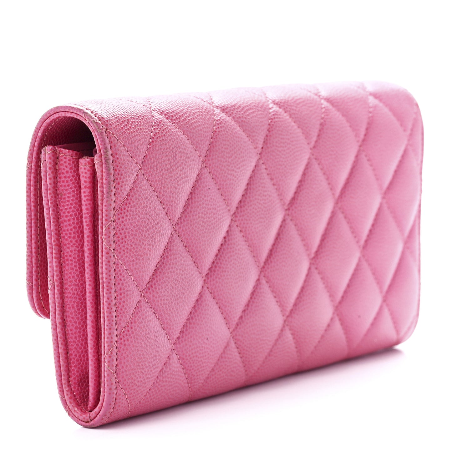 Caviar Quilted Large Gusset Flap Wallet Pink