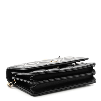 Chanel Lambskin Quilted Mini Camellia Bow Wallet On Chain WOC Black 4 of 10