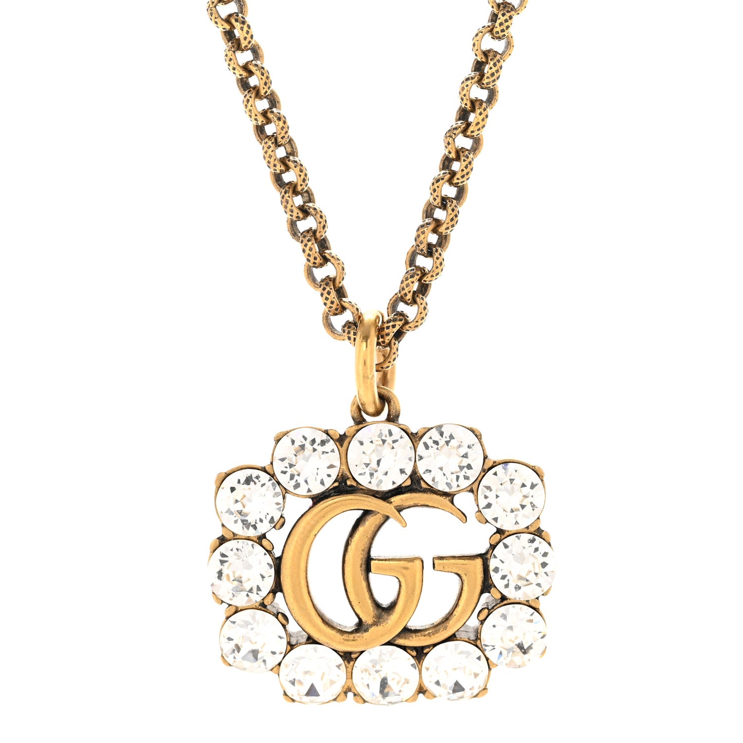 Crystal Embellished Double G Necklace Aged Gold