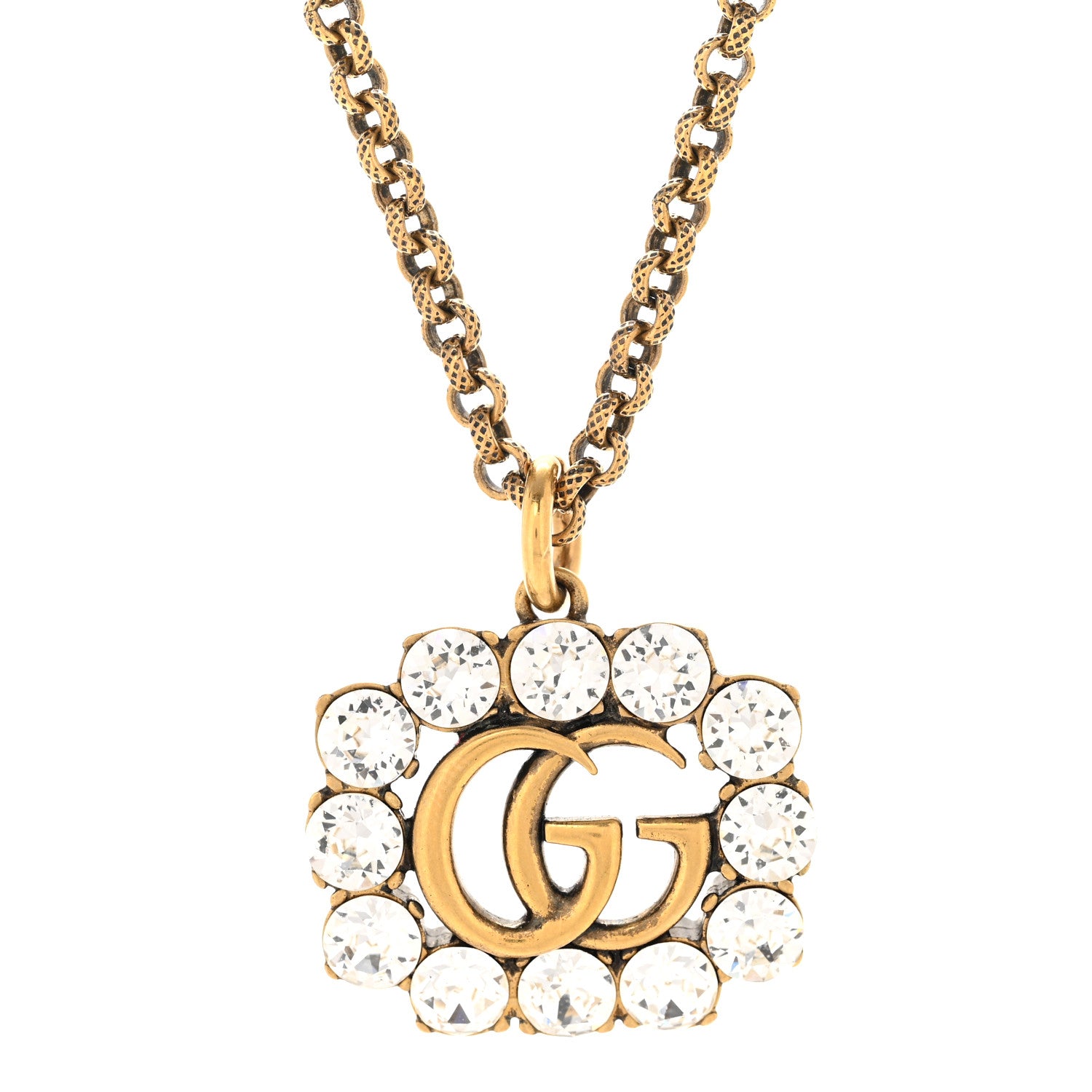 Gucci Crystal Embellished Double G Necklace Aged Gold 4 of 7