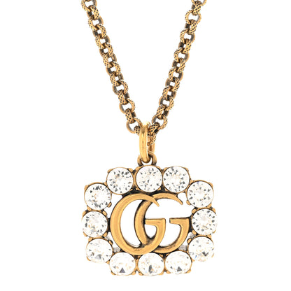Gucci Crystal Embellished Double G Necklace Aged Gold 4 of 7