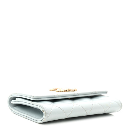 Chanel Lambskin Quilted Pearl CC Chanel Flap Card Holder Light Blue 4 of 9