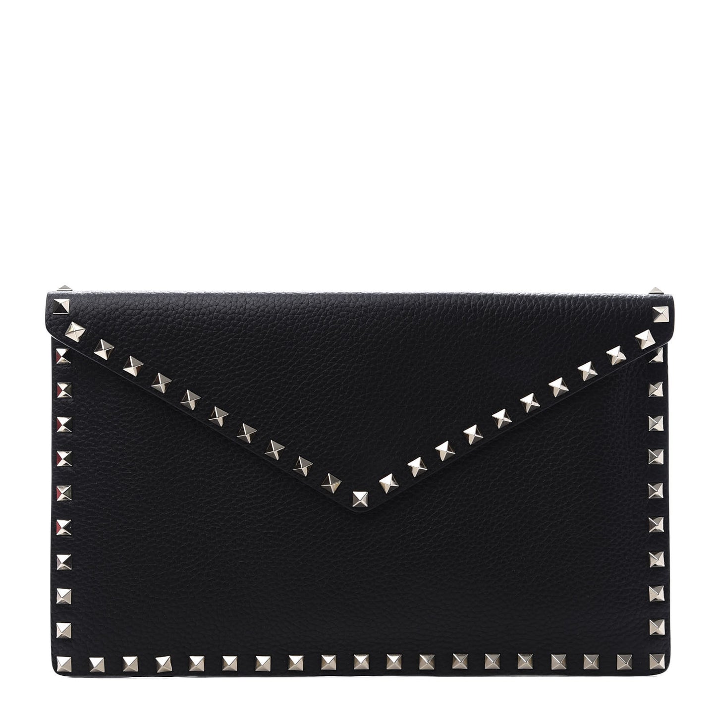 Pebbled Calfskin Large Rockstud Envelope Clutch Black