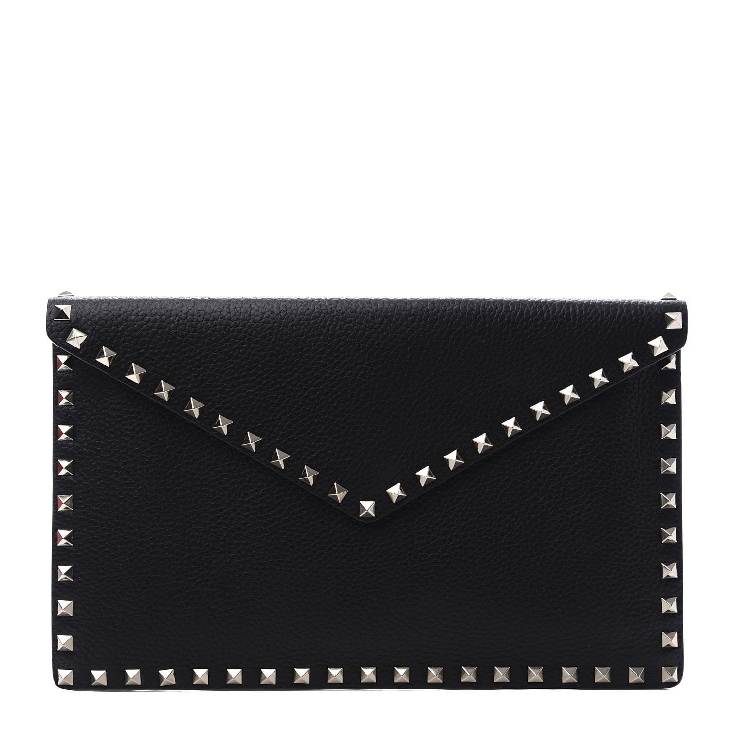 Valentino Garavani Pebbled Calfskin Large Rockstud Envelope Clutch Black 1 of 9